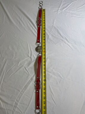 Red Leather Western Concho Belt Silver Tone Chain Adjustable 30 Inch